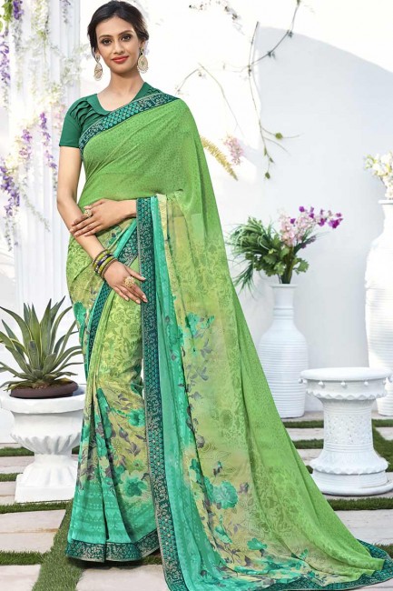 couleur verte georgette sari