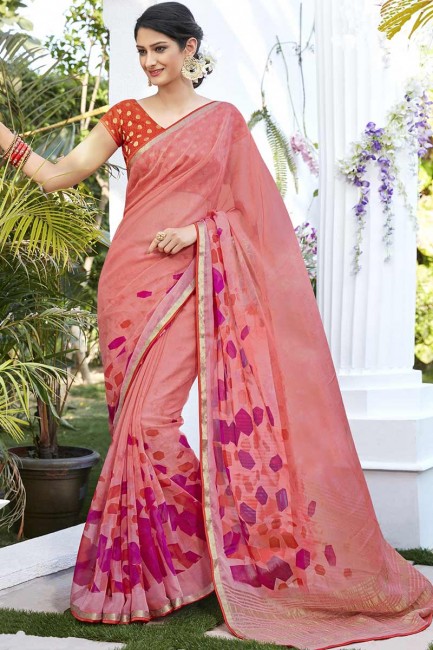 bébé en mousseline de soie couleur rose sari jacquard