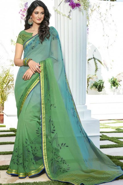 couleur vert clair bleu et la lumière en mousseline de soie sari