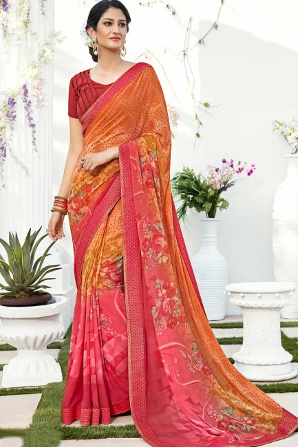 orange et couleur rose georgette sari