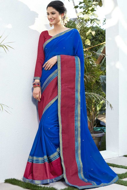 royal en mousseline de soie couleur bleue sari jacquard