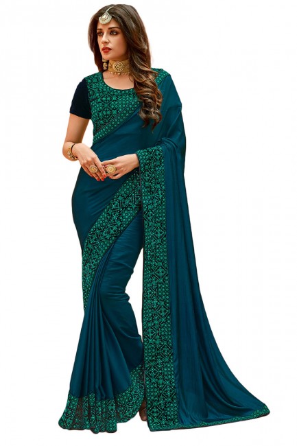 satin sarcelle couleur bleu soie sari