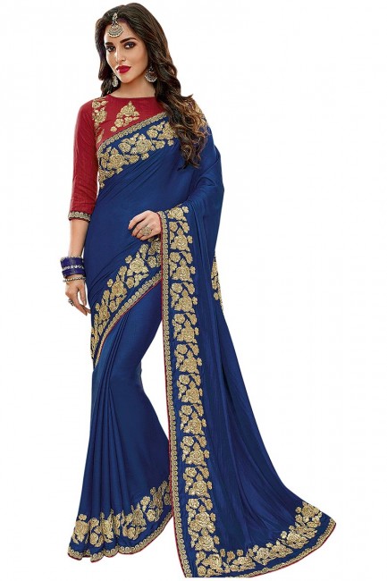 couleur bleue en satin de soie sari