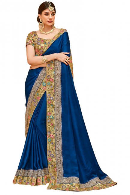 couleur bleu royal en satin de soie sari