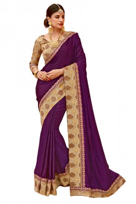 couleur pourpre en satin de soie sari