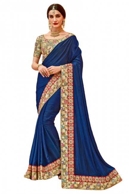 satin couleur bleu foncé saris en soie