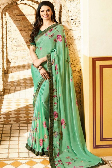 couleur verte mer georgette sari