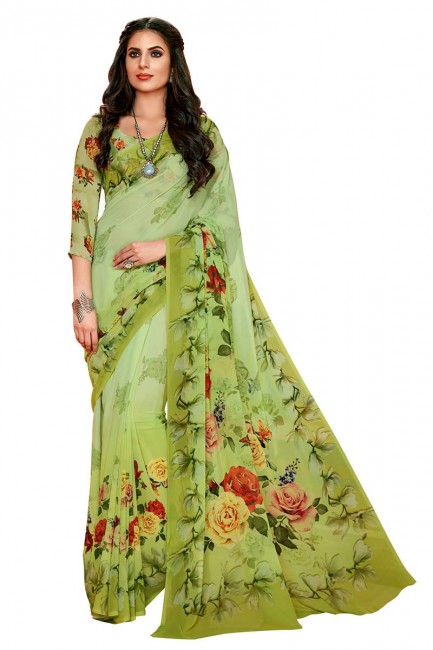 couleur verte georgette sari