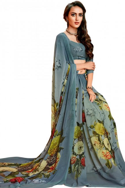 couleur gris georgette sari