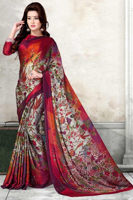 rose foncé et sari multi mousseline couleur