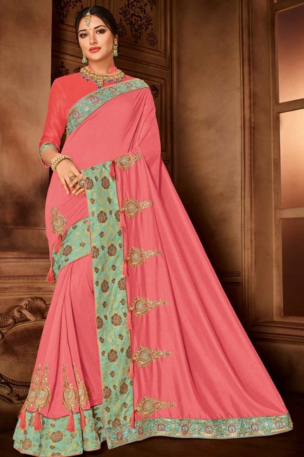 couleur rose sari de soie d'art
