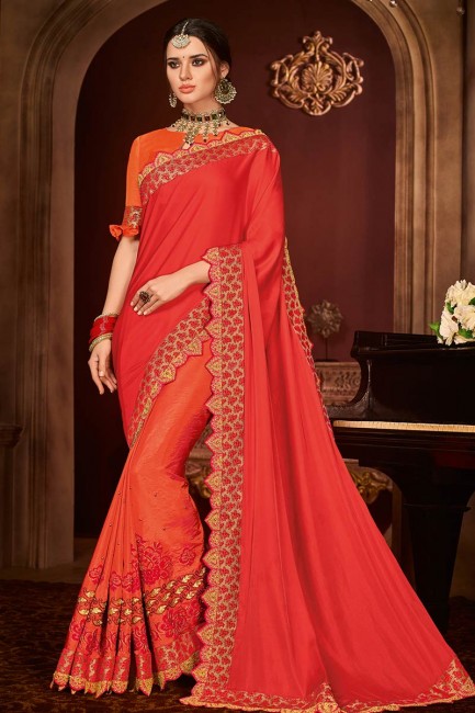 rouge et orange en satin de soie sari