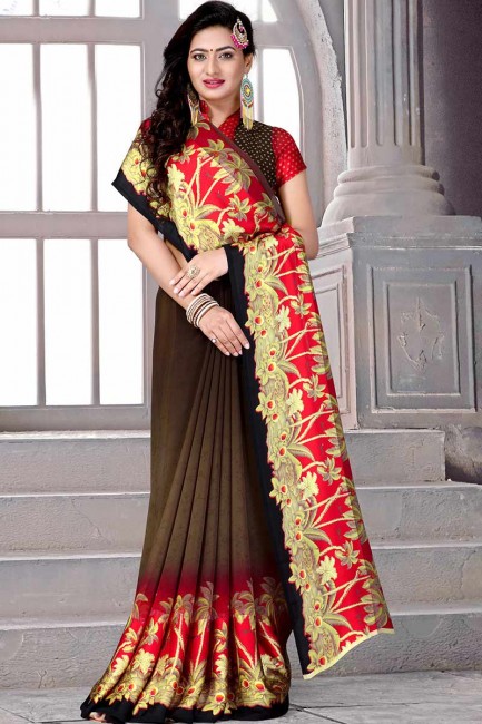 satin de soie sari de couleur marron