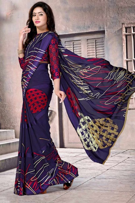 couleur violette en satin de soie sari