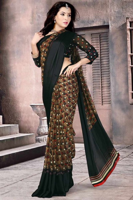 brun et noir en satin de soie sari