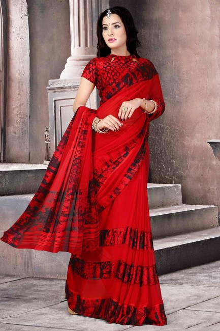 couleur rouge en satin de soie sari