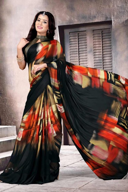 couleur noire et plusieurs satin de soie sari