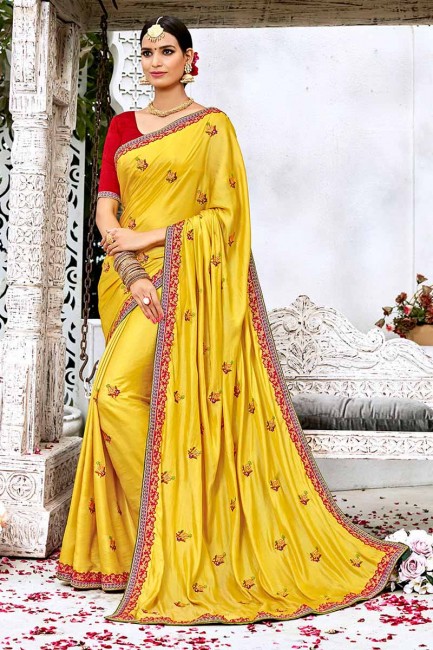 couleur jaune doux sari de soie