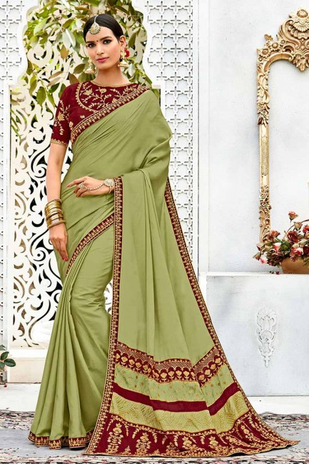 douce couleur vert clair sari de soie