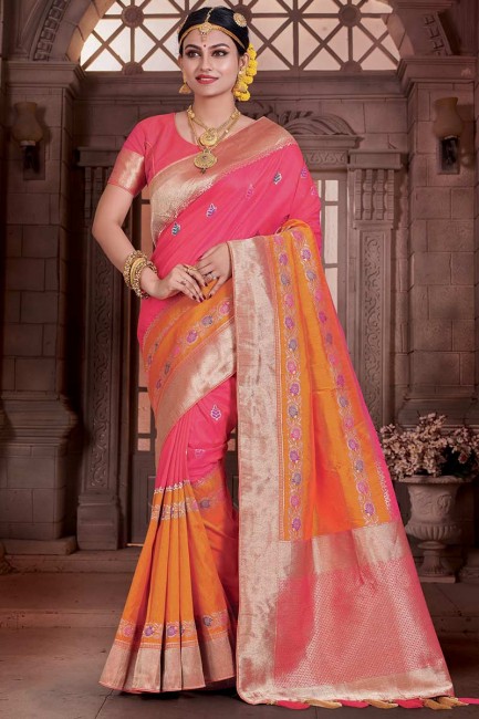 couleur rose sari de soie d'art