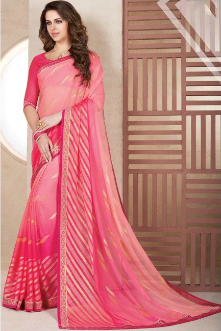 mousseline de soie couleur rose brasso sari