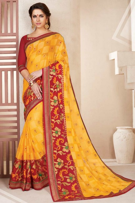 mousseline de soie couleur jaune brasso sari