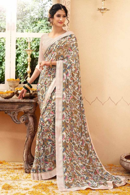 blanc cassé couleur georgette sari