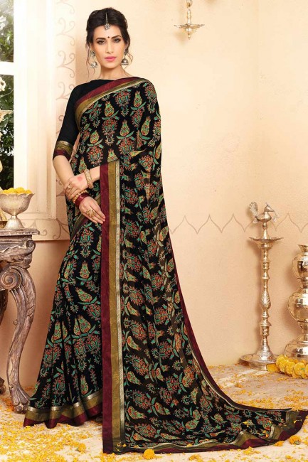 couleur noire georgette sari