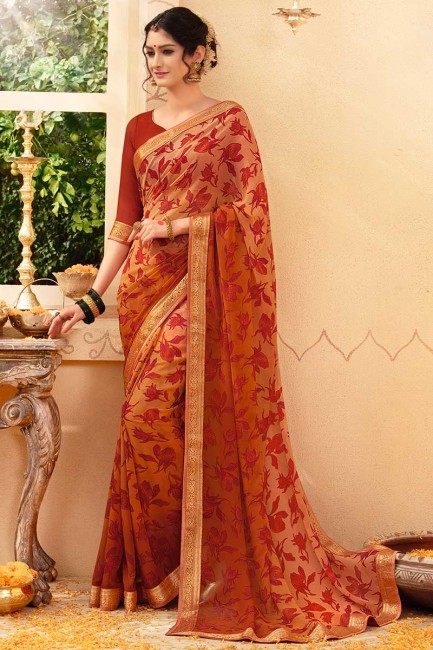 rouille orange georgette sari