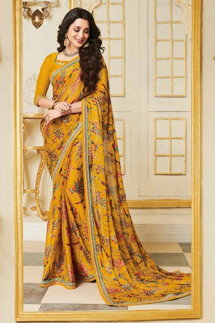 georgette de soie sari couleur jaune