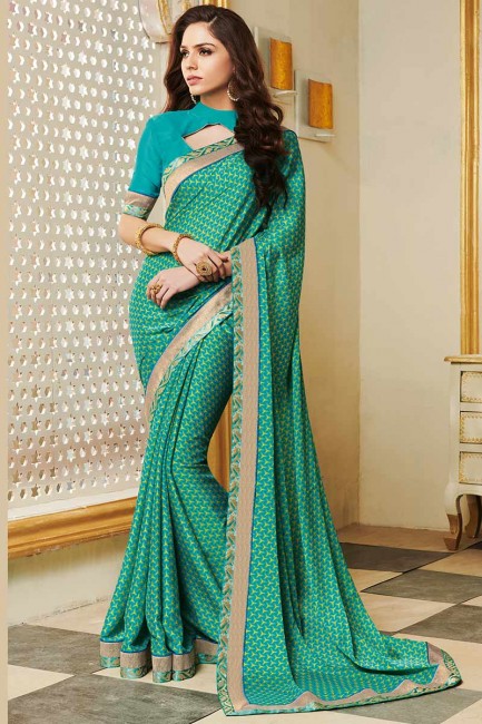 couleur verte mer georgette de soie sari