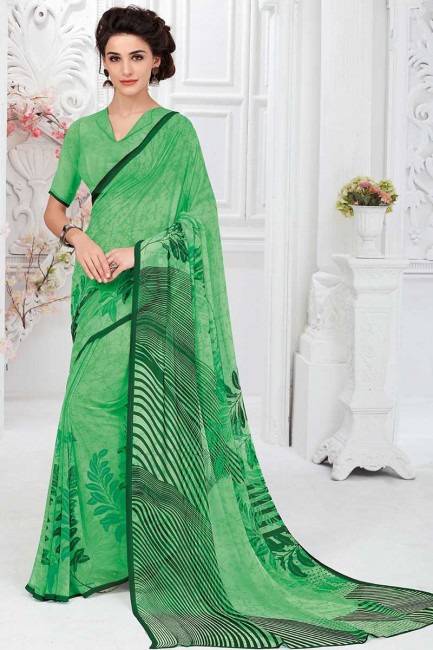 couleur vert clair georgette sari