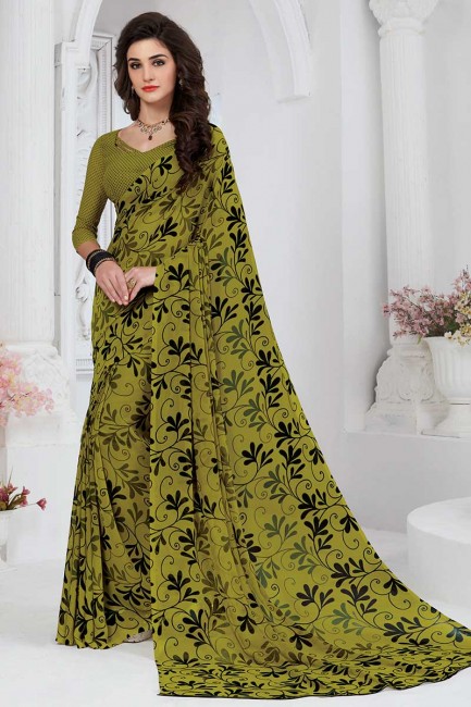 couleur vert olive georgette sari