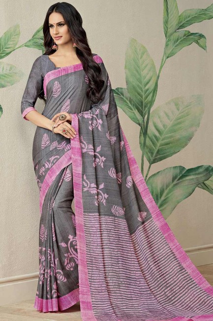 gris et couleur rose jute art saris en soie