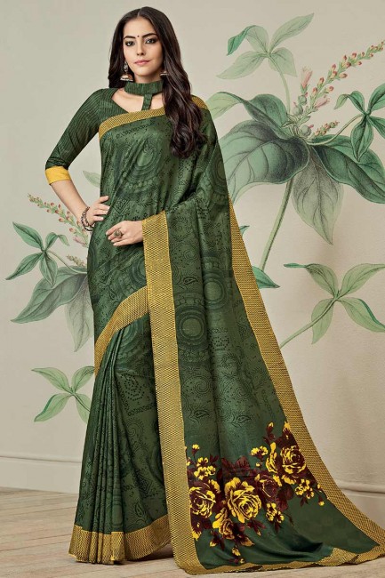 jute couleur vert foncé art saris en soie