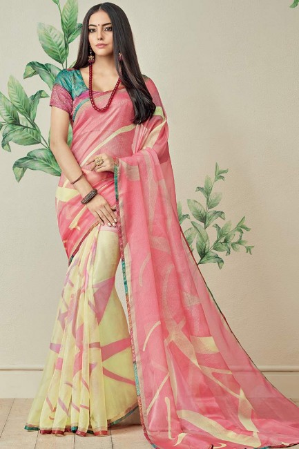 pêche et couleur crème jute art saris en soie