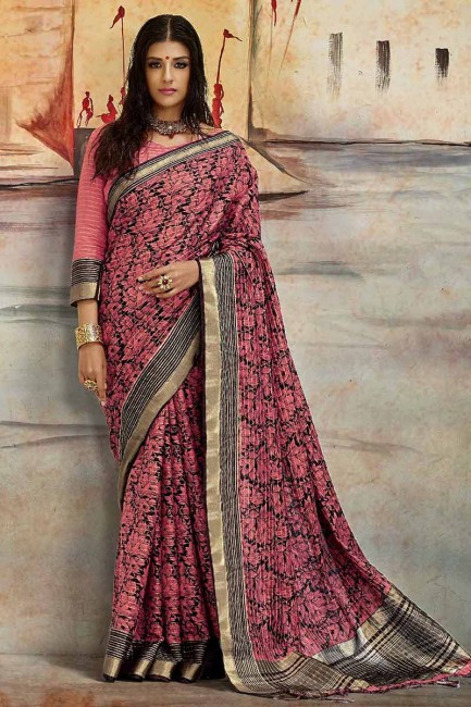 poussiéreux art nylon couleur rose saris en soie