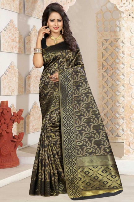 couleur noire kanjivaram sari de soie art