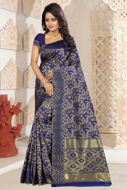 couleur bleu marine kanjivaram art saris en soie