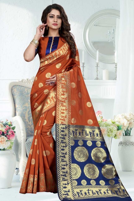 rouille orange Banarasi sari de soie art