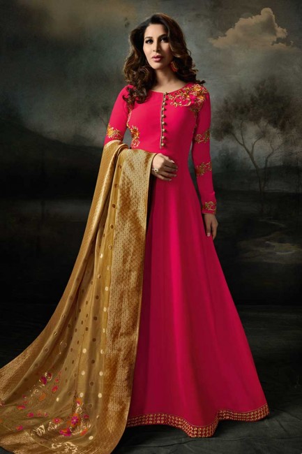 costume georgette Anarkali couleur rose foncé