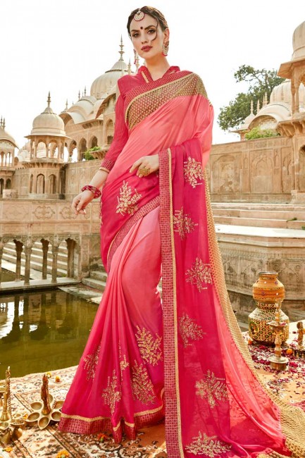 mousseline de soie couleur rose sari de soie