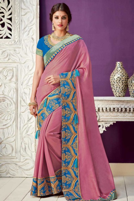 poussiéreuse couleur rose georgette sari