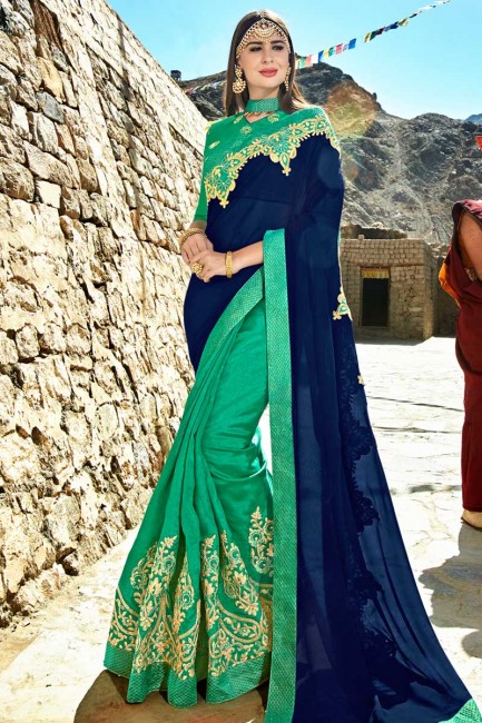 bleu et mer couleur verte georgette & art saris en soie