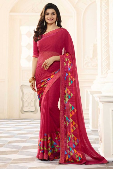 couleur rose foncé georgette sari