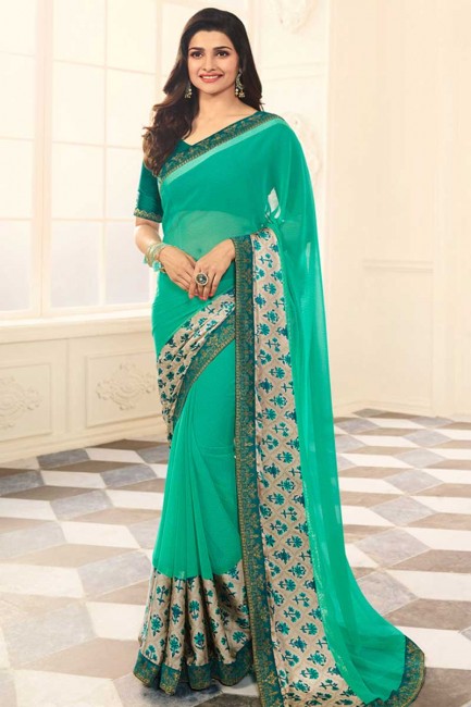 couleur verte mer georgette sari