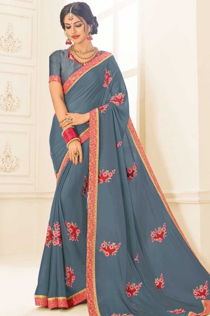couleur gris foncé georgette sari