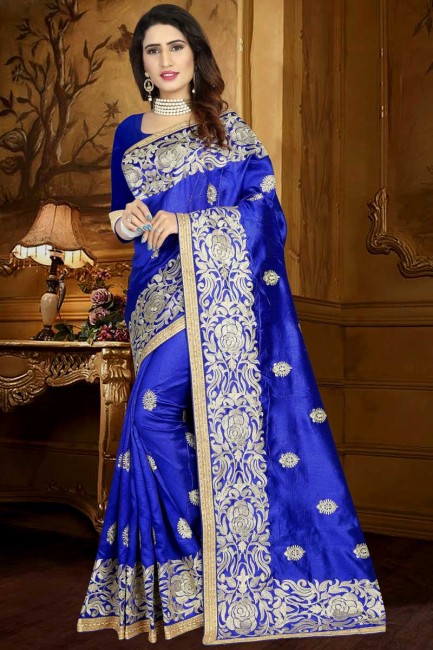art royal couleur bleue saris en soie