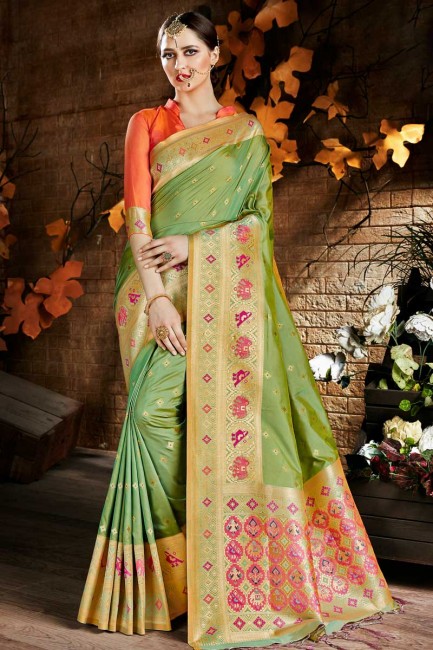 couleur verte cora sari de soie art