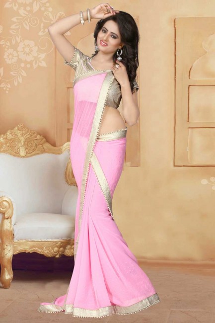 couleur rose clair georgette sari